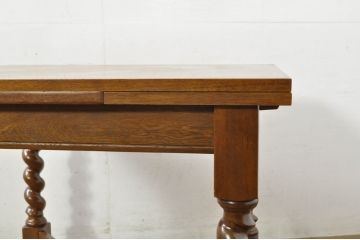 中古　美品　百貨店取り扱い　国産職人手作品　オーク材　ツイストレッグが特徴的なドローリーフテーブル(ダイニングテーブル、エクステンションテーブル、2人掛け、4人掛け、食卓)(定価約22万円)(R-080175)