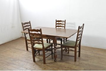中古　美品　百貨店取り扱い　国産職人手作品　オーク材　ツイストレッグが特徴的なドローリーフテーブル(ダイニングテーブル、エクステンションテーブル、2人掛け、4人掛け、食卓)(定価約22万円)(R-080175)