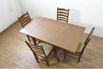 中古　美品　百貨店取り扱い　国産職人手作品　オーク材　ツイストレッグが特徴的なドローリーフテーブル(ダイニングテーブル、エクステンションテーブル、2人掛け、4人掛け、食卓)(定価約22万円)(R-080175)
