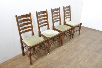 中古　美品　百貨店取り扱い　国産職人手作品　オーク材　クラシカルな雰囲気が魅力のチェア4脚セット(ダイニングチェア、アームレスチェア、椅子、イス、バラ売り可能)(定価1脚約5万円)(R-080176)