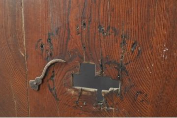 アンティーク建具　欅(ケヤキ)材　堂々とした佇まいが存在感を放つ格子蔵戸1枚(玄関戸、格子戸、引き戸)(R-080188)