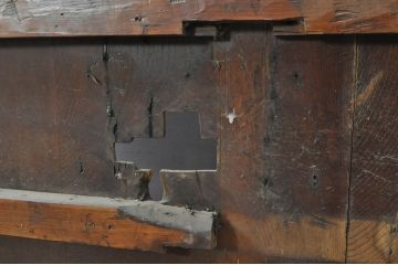 アンティーク建具　欅(ケヤキ)材　堂々とした佇まいが存在感を放つ格子蔵戸1枚(玄関戸、格子戸、引き戸)(R-080188)