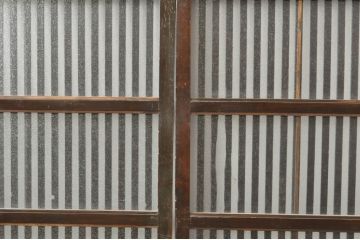 アンティーク建具　希少サイズ!!　落ち着いた和の空間を演出する背の高い幅広ガラス格子戸2枚セット(帯戸、引き戸、ガラス戸)(R-080190)