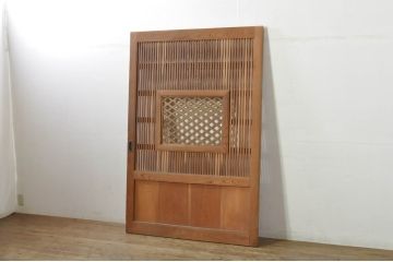 アンティーク建具　総欅(ケヤキ)材　落ち着いた和の空間を演出する組子入り格子蔵戸1枚(玄関戸、格子戸、引き戸)(R-080195)