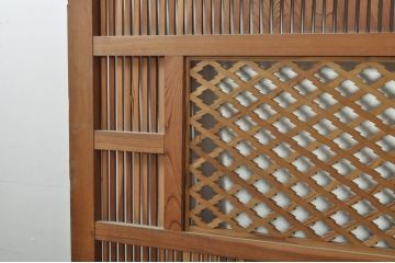 アンティーク建具　総欅(ケヤキ)材　落ち着いた和の空間を演出する組子入り格子蔵戸1枚(玄関戸、格子戸、引き戸)(R-080195)