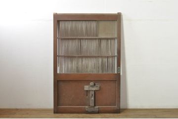 アンティーク建具　欅(ケヤキ)材　堂々とした佇まいが存在感を放つガラス入り格子蔵戸1枚(玄関戸、格子戸、引き戸)(R-080197)