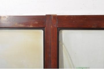 アンティーク建具　上手物!!　高級品　欅(ケヤキ)材　古い大邸宅で使われていた漆塗りの大きなガラス戸2枚セット(引き戸)(R-080199)