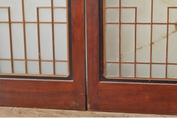 アンティーク建具　上手物!!　高級品　欅(ケヤキ)材　古い大邸宅で使われていた漆塗りの大きなガラス戸2枚セット(引き戸)(R-080199)