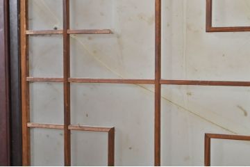 アンティーク建具　上手物!!　高級品　欅(ケヤキ)材　古い大邸宅で使われていた漆塗りの大きなガラス戸2枚セット(引き戸)(R-080199)