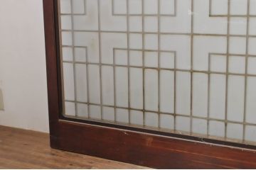 アンティーク建具　上手物!!　高級品　欅(ケヤキ)材　古い大邸宅で使われていた漆塗りの大きなガラス戸2枚セット(引き戸)(R-080199)