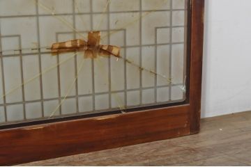 アンティーク建具　上手物!!　高級品　欅(ケヤキ)材　古い大邸宅で使われていた漆塗りの大きなガラス戸2枚セット(引き戸)(R-080199)