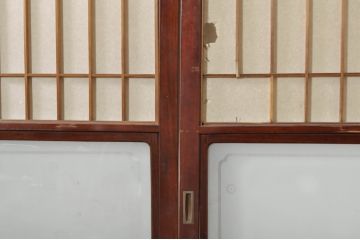 アンティーク建具　上手物!!　高級品　欅(ケヤキ)材　古い大邸宅で使われていた漆塗りの大きな障子戸2枚セット(引き戸、ガラス帯戸)(R-080200)