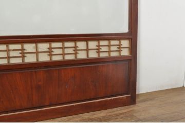 アンティーク建具　上手物!!　高級品　欅(ケヤキ)材　古い大邸宅で使われていた漆塗りの大きな障子戸2枚セット(引き戸、ガラス帯戸)(R-080200)