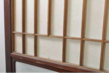 アンティーク建具　上手物!!　高級品　欅(ケヤキ)材　古い大邸宅で使われていた漆塗りの大きな障子戸2枚セット(引き戸、ガラス帯戸)(R-080200)