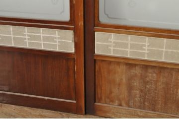 アンティーク建具　上手物!!　高級品　欅(ケヤキ)材　古い大邸宅で使われていた漆塗りの大きな障子戸2枚セット(引き戸、ガラス帯戸)(R-080200)