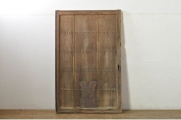 アンティーク建具　総欅(ケヤキ)材　時を経た風合いが楽しめる蔵戸1枚(引き戸、玄関戸)(R-080201)