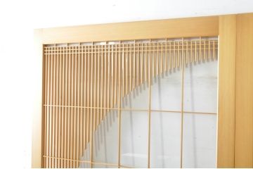 中古　美品　背の高い丸窓風の格子入りアクリル戸2枚セット(格子戸、引き戸、ガラス戸、建具)(R-080205)