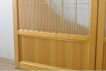中古　美品　背の高い丸窓風の格子入りアクリル戸2枚セット(格子戸、引き戸、ガラス戸、建具)(R-080205)