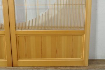 中古　美品　背の高い丸窓風の格子入りアクリル戸2枚セット(格子戸、引き戸、ガラス戸、建具)(R-080205)