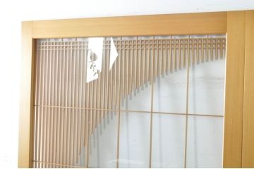 中古　美品　背の高い丸窓風の格子入りアクリル戸2枚セット(格子戸、引き戸、ガラス戸、建具)(R-080205)