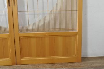 中古　美品　背の高い丸窓風の格子入りアクリル戸2枚セット(格子戸、引き戸、ガラス戸、建具)(R-080205)