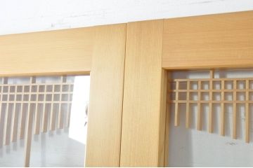 中古　美品　背の高い丸窓風の格子入りアクリル戸2枚セット(格子戸、引き戸、ガラス戸、建具)(R-080205)