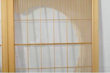 中古　美品　ペットドア付き　ひょうたんのデザインがアクセントの背の高い格子入りアクリル戸2枚セット(格子戸、引き戸、ガラス戸、建具)(R-080206)