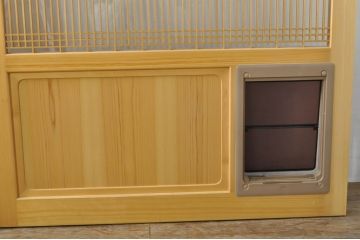 中古　美品　ペットドア付き　ひょうたんのデザインがアクセントの背の高い格子入りアクリル戸2枚セット(格子戸、引き戸、ガラス戸、建具)(R-080206)