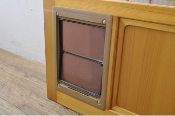 中古　美品　ペットドア付き　ひょうたんのデザインがアクセントの背の高い格子入りアクリル戸2枚セット(格子戸、引き戸、ガラス戸、建具)(R-080206)