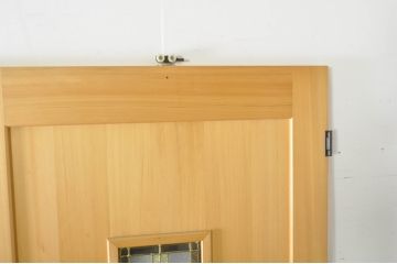 中古　特大　ステンドグラスがアクセントの親子ドア(木製扉、建具)(R-080210)