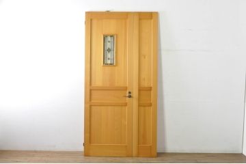 中古　特大　ステンドグラスがアクセントの親子ドア(木製扉、建具)(R-080210)