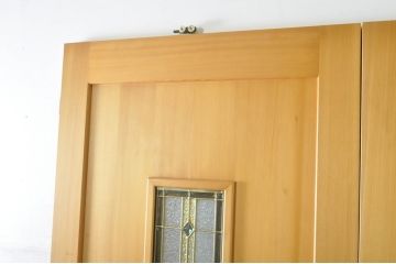 中古　特大　ステンドグラスがアクセントの親子ドア(木製扉、建具)(R-080210)