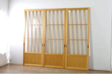 中古　和モダンな空間づくりにおすすめのアクリル戸3枚セット(引き戸、ガラス戸、建具)(R-080211)