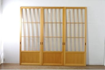 中古　和モダンな空間づくりにおすすめのアクリル戸3枚セット(引き戸、ガラス戸、建具)(R-080211)