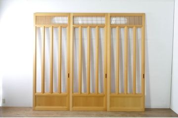 中古　和モダンな空間づくりにおすすめのアクリル戸3枚セット(引き戸、ガラス戸、建具)(R-080213)