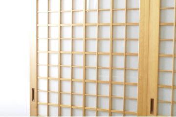 中古　落ち着きのある空間を演出する升目(マス目)の格子入りガラス戸3枚セット(きつね格子、狐格子、格子戸、引き戸、建具)(R-080214)