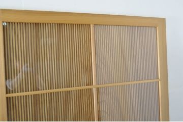 中古　特大　杉材　和の空間を高めるアクリル入り格子戸2枚セット(引き戸、ガラス戸、建具)(R-080215)
