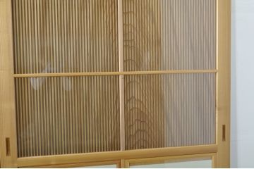 中古　特大　杉材　和の空間を高めるアクリル入り格子戸2枚セット(引き戸、ガラス戸、建具)(R-080215)