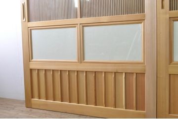 中古　特大　杉材　和の空間を高めるアクリル入り格子戸2枚セット(引き戸、ガラス戸、建具)(R-080215)