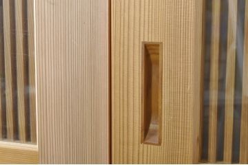 中古　特大　杉材　和の空間を高めるアクリル入り格子戸2枚セット(引き戸、ガラス戸、建具)(R-080215)