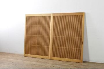 中古　杉材　和の空間を高める格子窓2枚セット(引き戸、格子戸、建具)(R-080216)