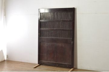 アンティーク建具　上手物!!　富山産　総欅(ケヤキ)材　裏側まで漆塗りの格子蔵戸1枚(引き戸、玄関戸、格子戸)(R-080225)