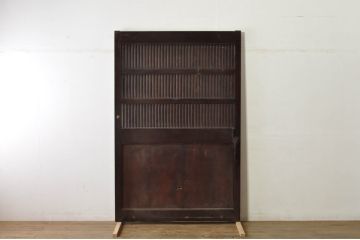アンティーク建具　上手物!!　富山産　総欅(ケヤキ)材　裏側まで漆塗りの格子蔵戸1枚(引き戸、玄関戸、格子戸)(R-080225)