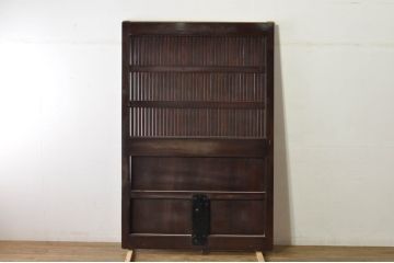 アンティーク建具　上手物!!　富山産　総欅(ケヤキ)材　裏側まで漆塗りの格子蔵戸1枚(引き戸、玄関戸、格子戸)(R-080225)