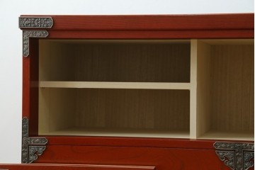 新古　未使用展示品　四国・高松　飛鳥欅箪笥　艶やかな朱色が魅力的な箪笥ローボード　(R-080238)