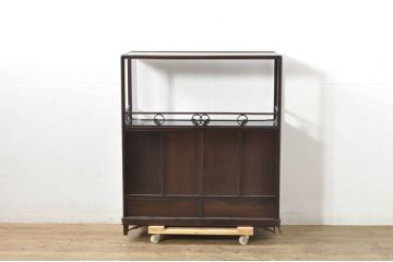 中古　伝統工芸品　大阪唐木指物　中澤唐木　好斎作　紫檀(シタン)材　漆塗り　琳派の群鶴を描いた蒔絵入りの脚付き飾り棚(茶棚、茶箪笥、茶タンス、収納棚、戸棚、サイドキャビネット)(定価約165万円)(R-080243)