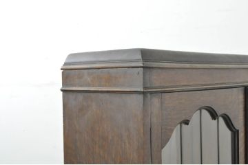 イギリスアンティーク　オーク材　こだわりを感じるデザインが魅力的なステンドグラス入りビューローブックケース(ライティングビューロー、ワークデスク、簿記机、引き出し、収納棚、戸棚、在宅ワーク、在宅用、英国)(R-080245)