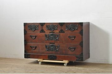 中古　仙台民芸箪笥(仙台箪笥)　欅産業　品のある佇まいが美しい漆塗りの衣装箪笥(和たんす、整理タンス、収納箪笥、引き出し、サイドチェスト、サイドボード)(R-080246)