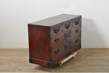 中古　仙台民芸箪笥(仙台箪笥)　欅産業　品のある佇まいが美しい漆塗りの衣装箪笥(和たんす、整理タンス、収納箪笥、引き出し、サイドチェスト、サイドボード)(R-080246)
