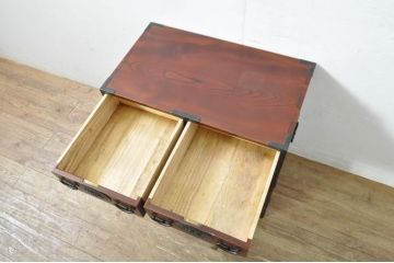 和製ビンテージ　美品!!　最高級!!　手打ち金具　三方欅(ケヤキ)材　意匠を凝らした金具が上質な雰囲気を醸し出す仙台小箪笥(仙台箪笥、和たんす、衣装タンス、整理箪笥、収納箪笥、サイドチェスト、引き出し、ヴィンテージ)(R-080247)